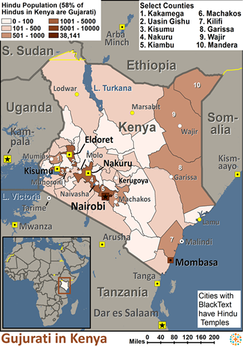 Map of Gujarati in Kenya