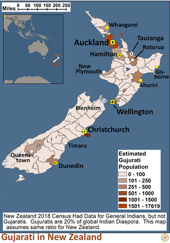 Map of Gujarati in New Zealand