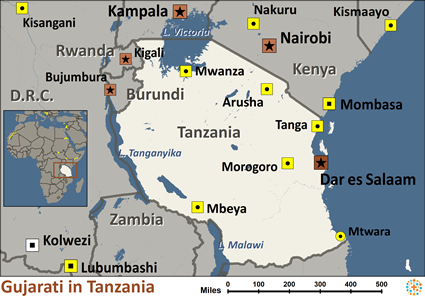 Map of Gujarati in Tanzania