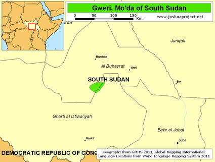Map of Gweri, Mo'da in South Sudan