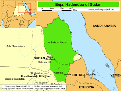 Map of Beja, Hadendoa in Sudan