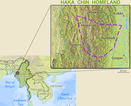 Map of Chin, Hakha in Myanmar (Burma)