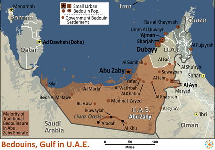 Map of Bedouin, Gulf in United Arab Emirates