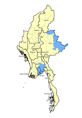 Map of Han Chinese, Mandarin in Myanmar (Burma)