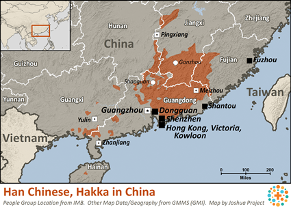 Map of Han Chinese, Hakka in China