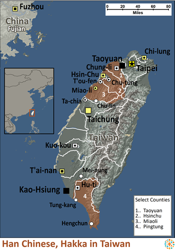 Map of Han Chinese, Hakka in Taiwan