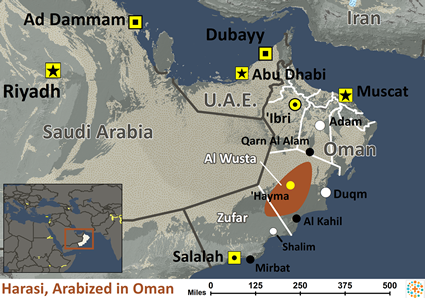 Map of Harasi, Arabized in Oman