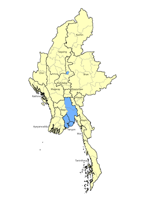 Map of South Asian, Hindi in Myanmar (Burma)