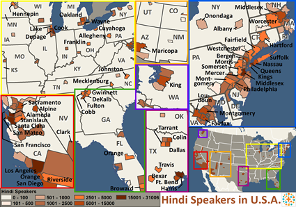 Map of Hindi in United States