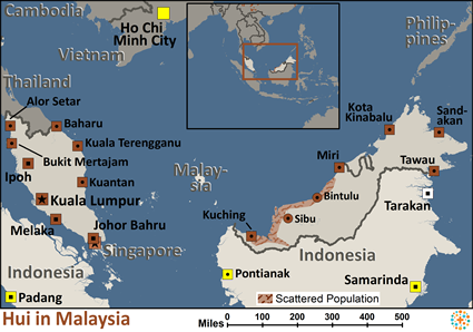 Map of Hui in Malaysia