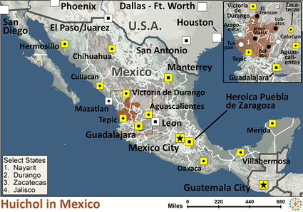 Map of Huichol in Mexico
