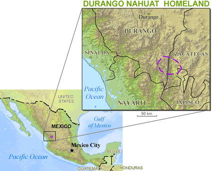 Map of Nahuatl, Western Durango in Mexico