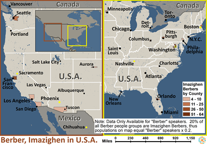 Map of Berber, Tamazight in United States