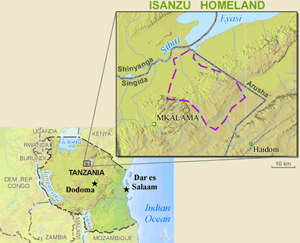 Map of Isanzu in Tanzania