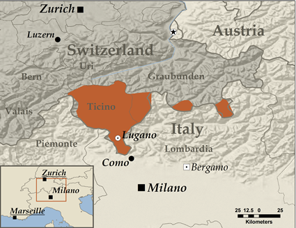 Map of Italian in Switzerland