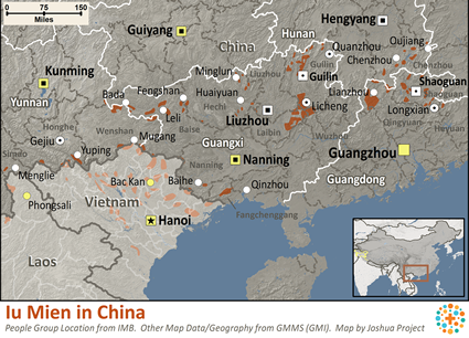 Map of Iu Mien in China