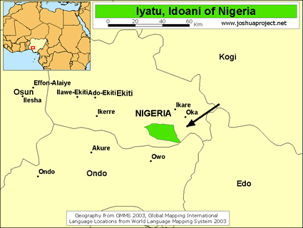 Map of Iyatu, Idoani in Nigeria