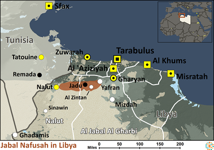 Map of Berber, Jabal Nafusah in Libya