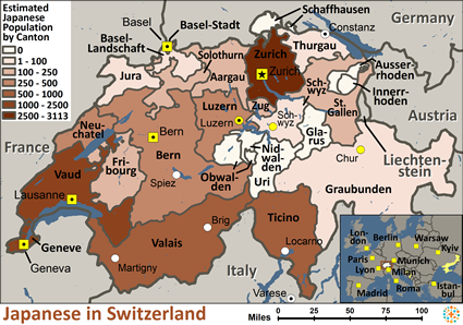 Map of Japanese in Switzerland