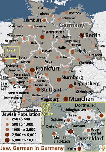 Map of Jewish, German in Germany