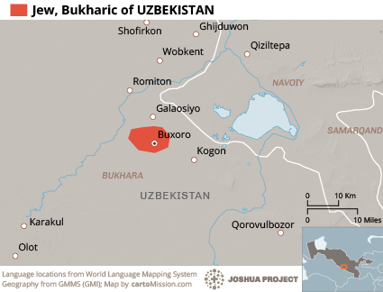 Map of Jewish, Bukharan in Uzbekistan