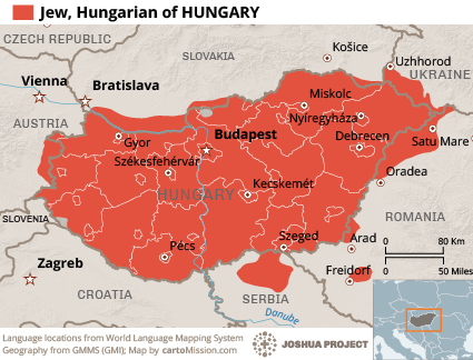 Map of Jewish, Hungarian-speaking in Hungary