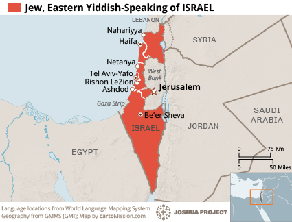 Map of Jewish, Eastern Yiddish-speaking in Israel