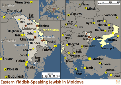 Map of Jewish, Eastern Yiddish-speaking in Moldova