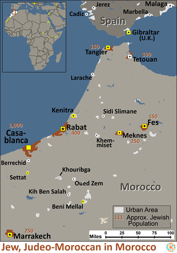 Map of Jewish, Judeo-Moroccan in Morocco