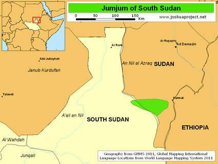 Map of Jumjum in South Sudan
