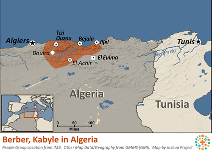 Map of Berber, Kabyle in Algeria