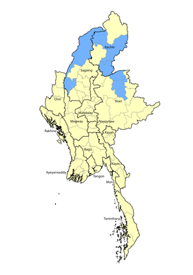 Map of Kachin Jingpo in Myanmar (Burma)