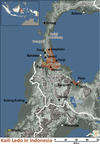 Map of Kaili Ledo in Indonesia