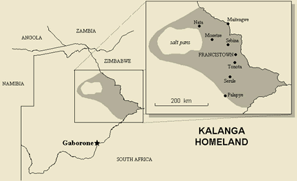Map of Kalanga in Botswana