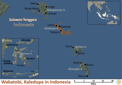 Map of Wakatobi, Kaledupa in Indonesia