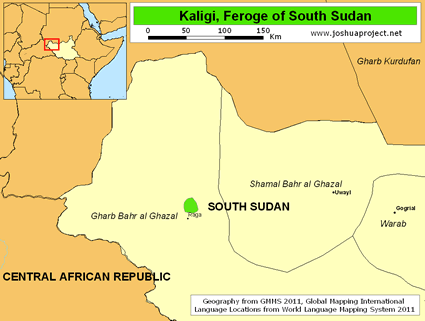 Map of Kaligi, Feroge in South Sudan