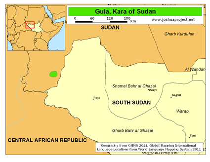 Map of Gula, Kara in Sudan