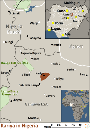 Map of Kariya in Nigeria
