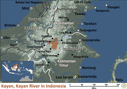 Map of Kayan, Kayan River in Indonesia