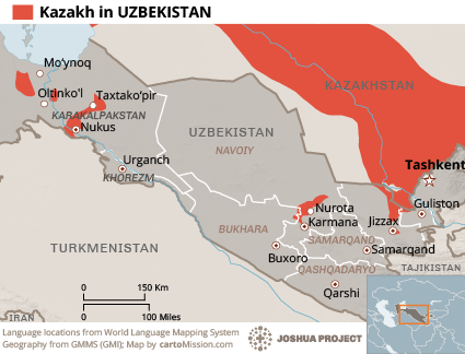 Map of Kazakh in Uzbekistan
