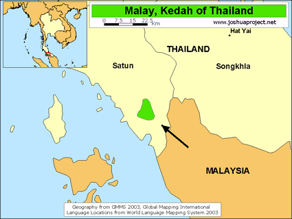 Map of Malay, Kedah in Thailand