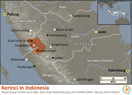 Map of Kerinci in Indonesia