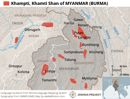 Map of Khamti in Myanmar (Burma)