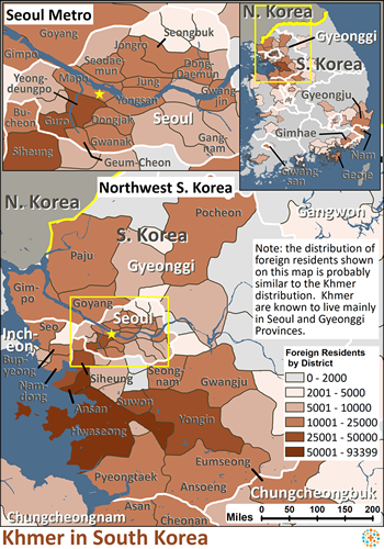 Map of Khmer in Korea, South