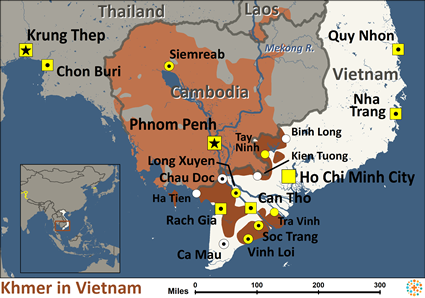 Map of Khmer in Vietnam