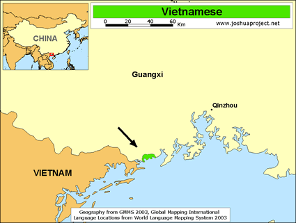 Map of Jing, Vietnamese in China