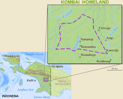 Map of Kombai in Indonesia