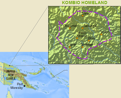 Map of Kombio in Papua New Guinea