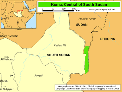 Map of Komo in South Sudan