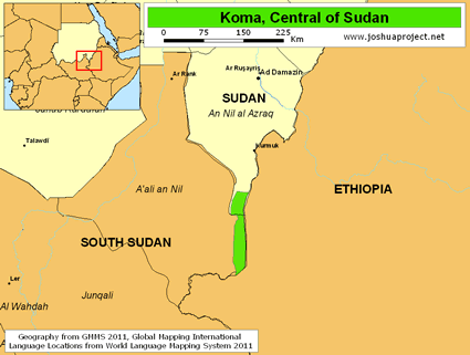 Map of Komo in Sudan